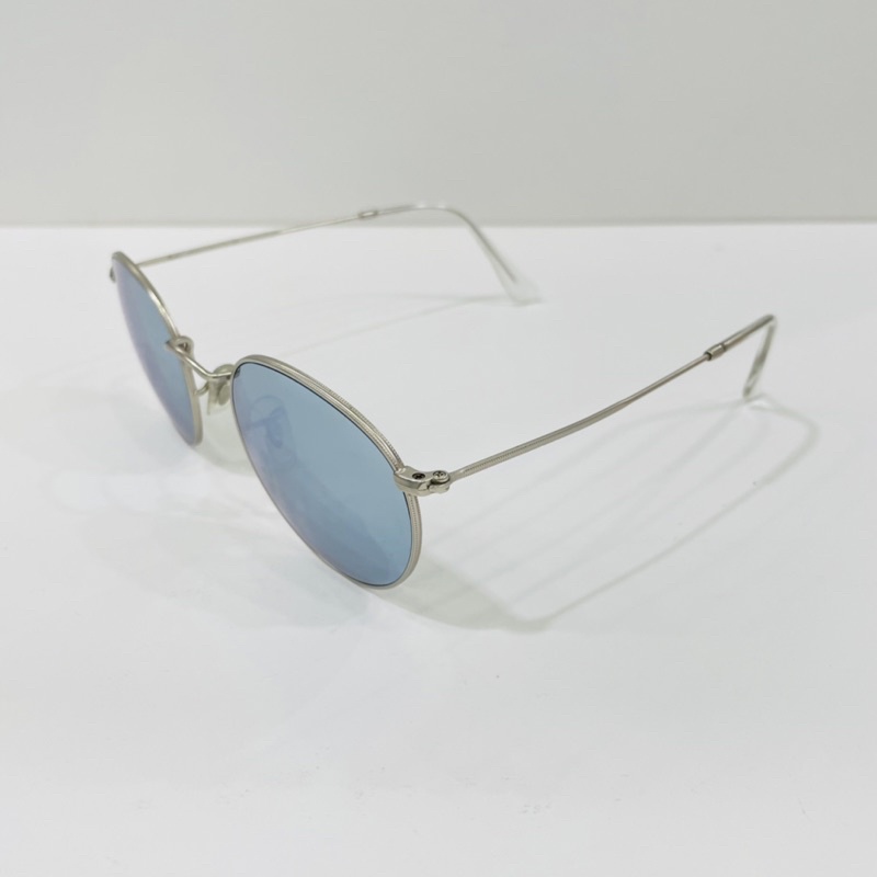 【名家眼鏡】雷朋復古圓銀色框白水銀鏡片太陽眼鏡RB3447 ROUND METAL 019/30【台南成大店】