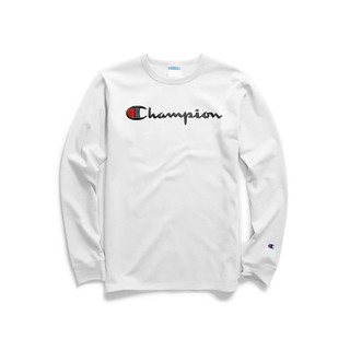 【YOYOGI PLUS】美線 CHAMPION 刺繡草寫 薄長TEE ( 白 )