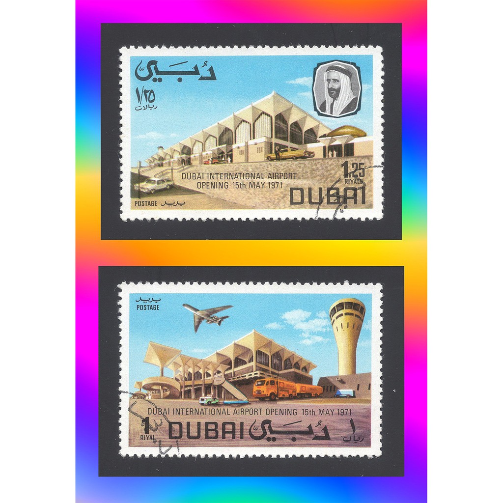 瘋郵票 1971年 2全 Dubai 國際航空機場開幕 杜拜 郵票 飛機 成套舊票 整套 國外 世界各國 sa091