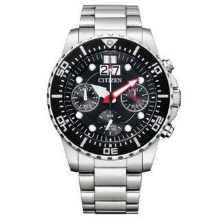 CITIZEN 星辰 AI7000-83E 經典時尚三眼碼表計時腕錶/黑麵 43mm