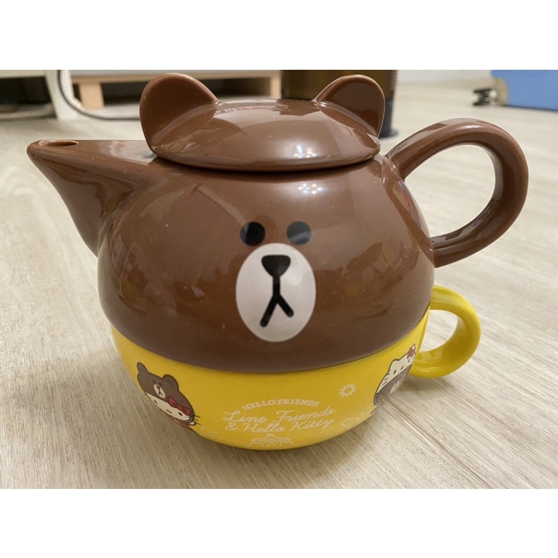 7-11LINE FRIENDS&amp;Hello kitty聯名造型熊大頭型下午茶杯壺組