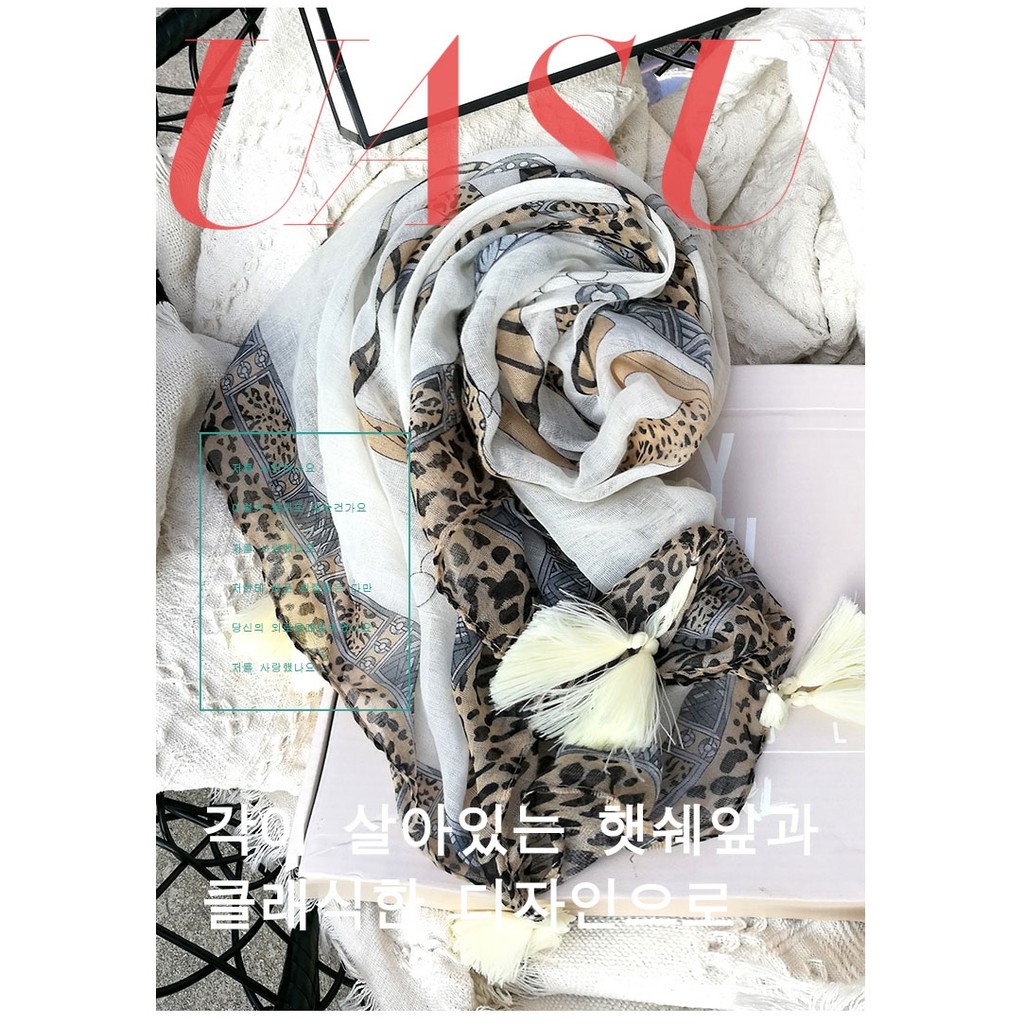 (iris**shop)新款UASU韓版豹纹丝巾三角巾*棉麻巴厘纱圍巾