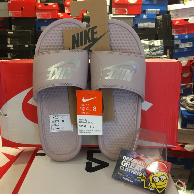 NIKE BENASSI JDI 粉紫 銀勾 拖鞋 343881-614