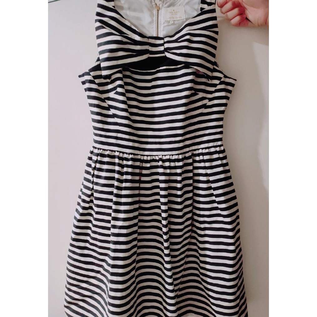 [可議價] kate spade 黑白條紋蝴蝶結洋裝 striped bow vivian dress