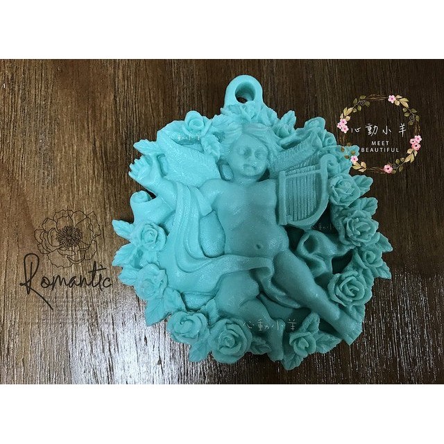 心動小羊^^.DIY手工皂矽膠模具肥皂香皂模型矽膠皂模藝術皂模具香磚擴香石蠟片豎琴天使(單孔)