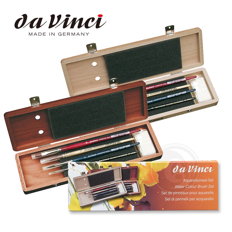 da Vinci 德國達芬奇 手工製木盒(短) 5279/5280 經典水彩筆刷套組 淺木/深木色 單組『ART小舖』