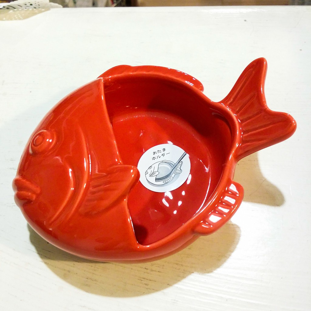 Vintage+。復古家。日本紅色鯛魚。日本陶瓷紅色鯛魚造型大湯勺架收納盒收納架(不含木湯勺)
