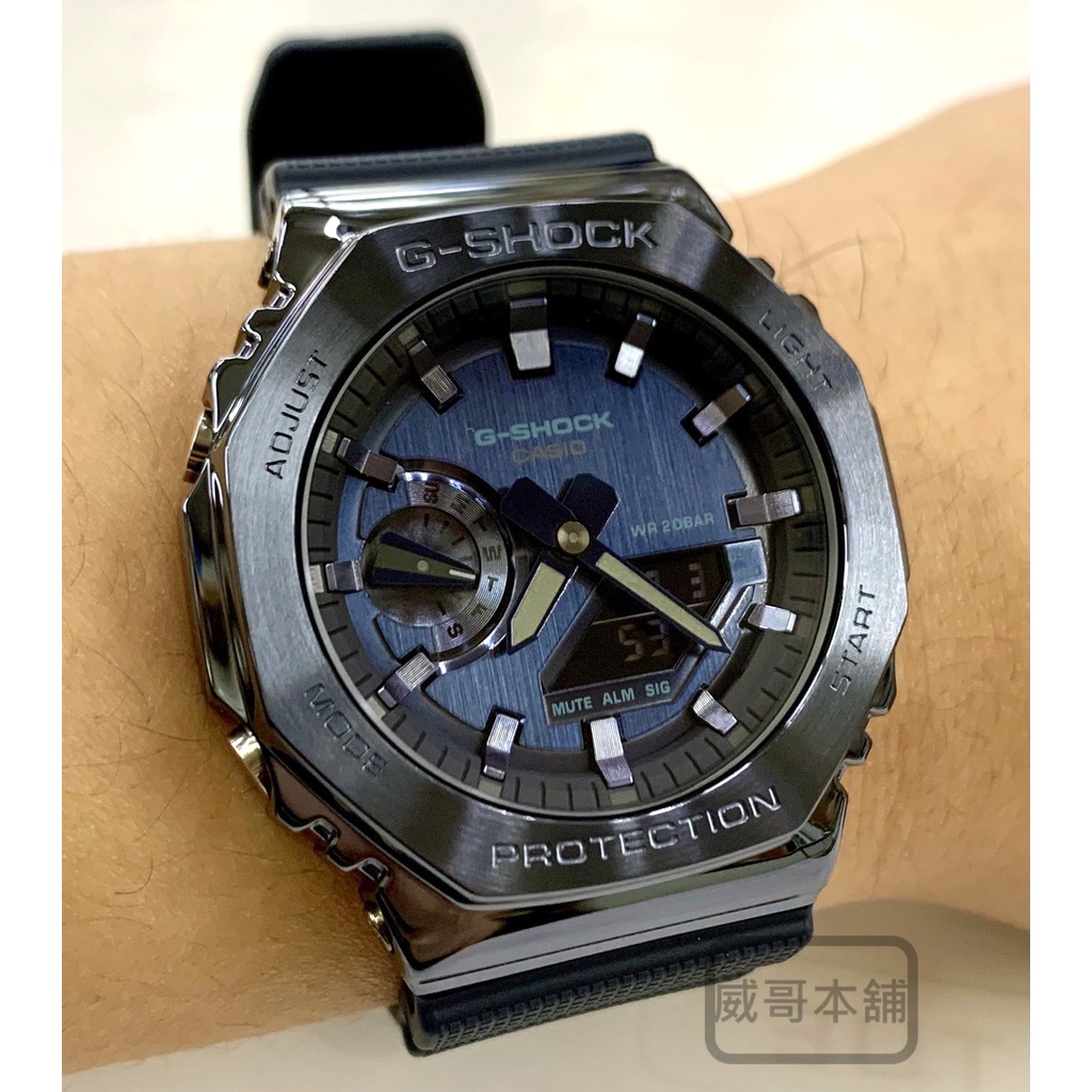 【威哥本舖】Casio台灣原廠公司貨 G-Shock GM-2100N-2A 農家橡樹 不鏽鋼殼款（藍） GM-2100