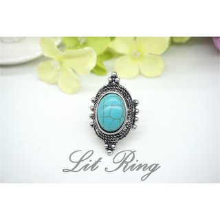 【Lit Ring】復古綠松石雕花戒指。古銀 仿舊 中世紀古典雕刻花紋 湖水綠 蛋面 民族風 戒指 飾品 首飾