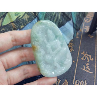 【禾賢行】天然翡翠.緬甸玉.冰糯飄花帶蜜糖黃-神龍護法.淨瓶觀音.手工精雕墬子.項鍊.玉珮.ZGR2E024956