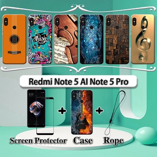 2 合 1 Redmi Note 5 AI Note 5 Pro 手機殼帶鋼化玻璃曲面陶瓷螢幕保護膜音樂