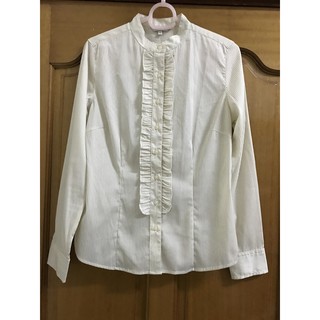 bossini S號米白色條紋立領襯衫（近全新）