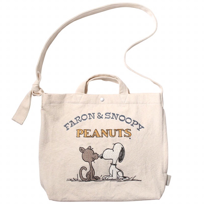 Peanuts日本 Rootote x Snoopy Faron史努比貓咪2way兩用 帆布袋手提包 斜背包側背包托特包
