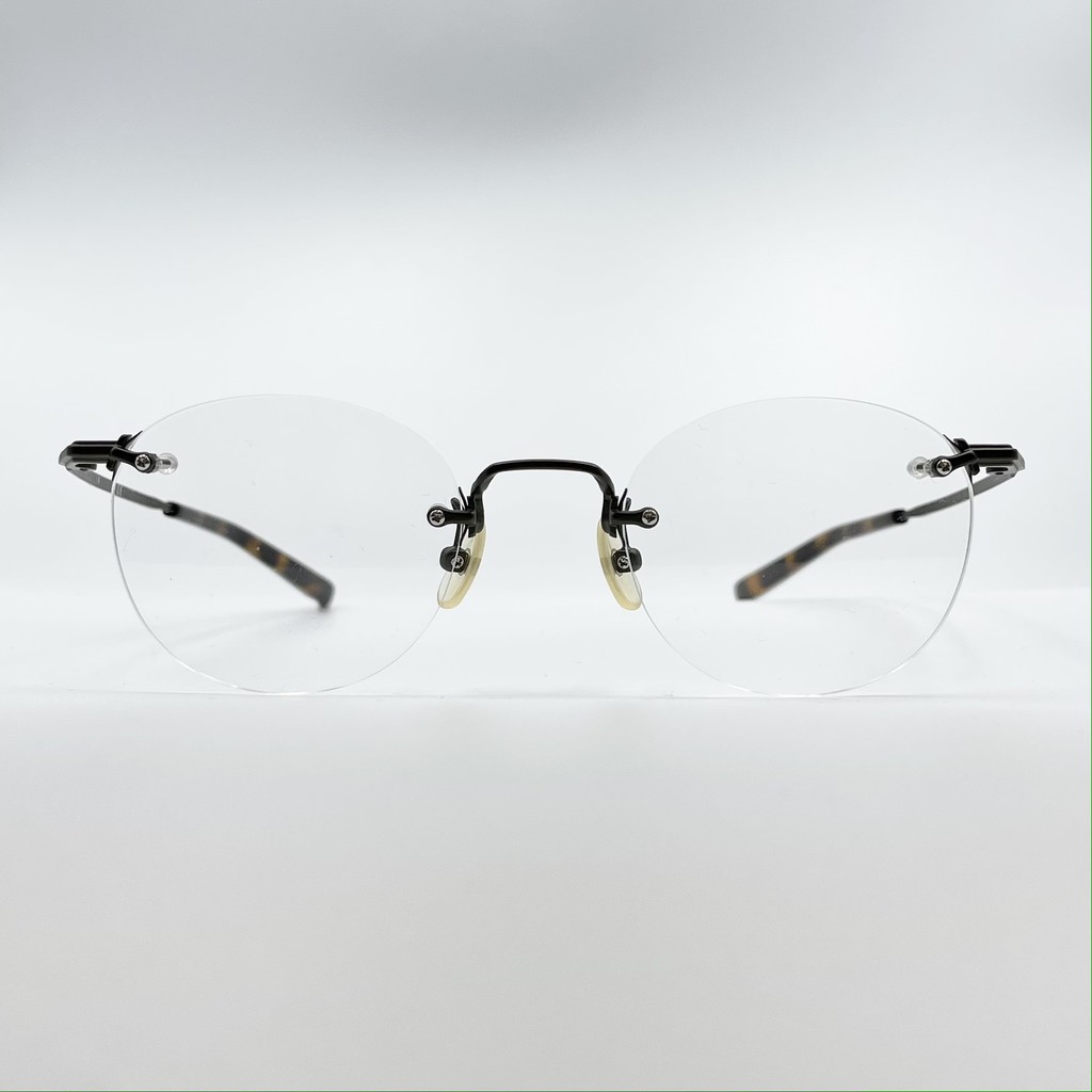 【999.9】日本手工平光眼鏡 無邊框眼鏡 啞光黑鈦金屬立體鼻樑配淺玳瑁板料鏡腳  型號 TW11TB