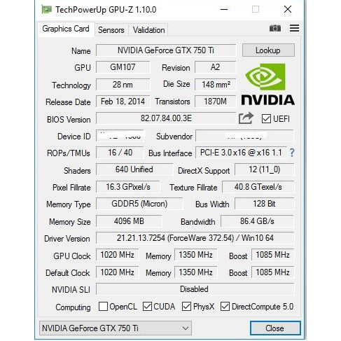 NVIDIA GTX750Ti 4G DDR5