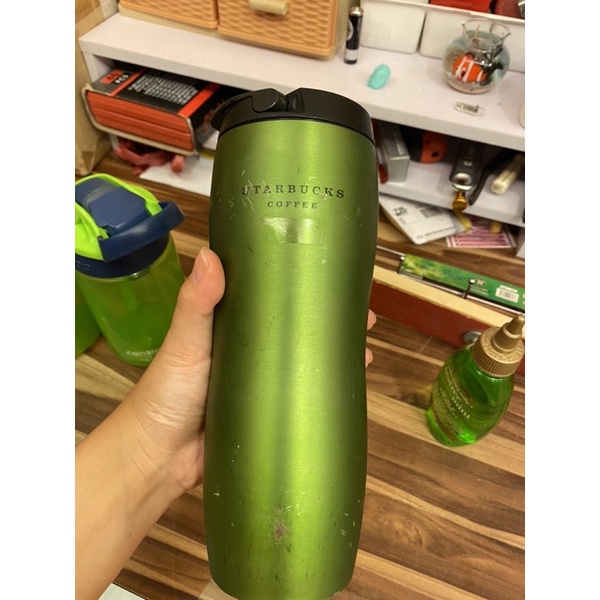 二手。有污。星巴克 美國 金屬綠 Starbucks ~不鏽鋼 stainless 隨行杯/ 保溫瓶