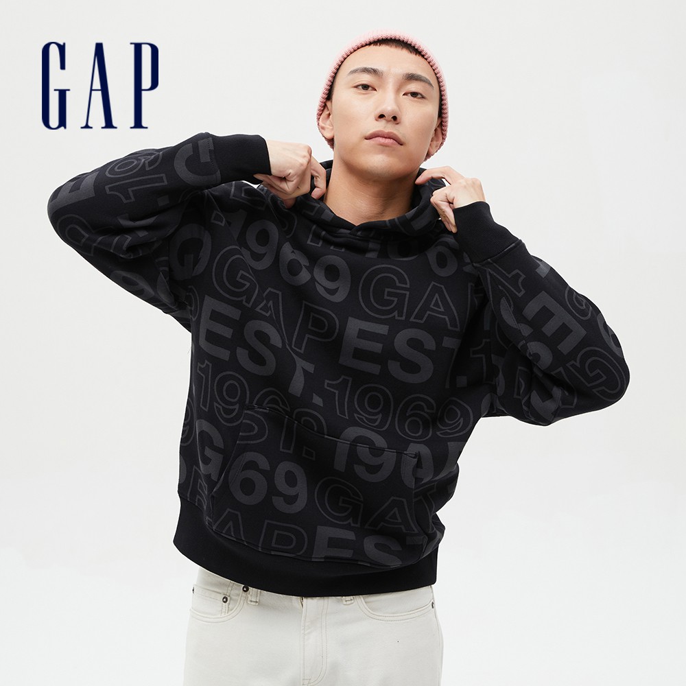 Gap 男裝 Logo內刷毛帽T-黑色(656250)