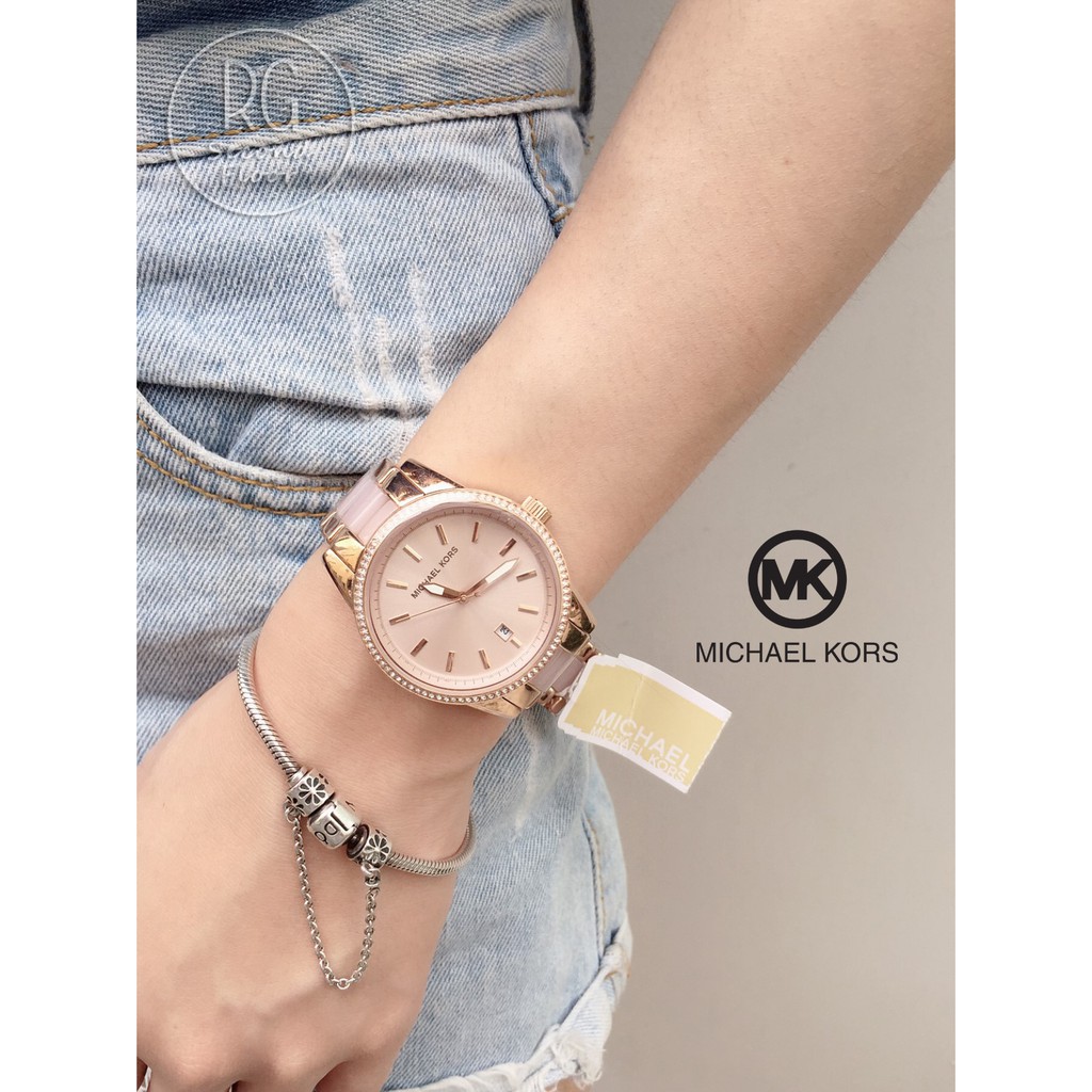 [現貨] MICHAEL KORS MK 女用手錶 玫瑰金鑲鑽粉色拼接鋼錶  MK6349 796483240704