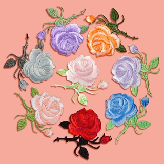 花卉系列玫瑰補丁縫鐵刺繡徽章補丁包帽子牛仔褲夾克貼花
