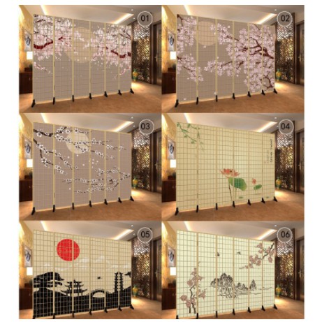 定制日式屏風和風櫻花仿木紋格子時尚客廳餐烤料理店折疊美容隔斷布藝 蝦皮購物