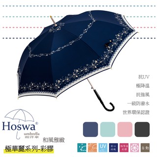 【Hoswa雨洋傘】和風雅緻自動直傘 台灣MIT福懋彩膠降溫傘布 全遮光抗UV 台灣品牌文創設計款<日本風現貨藍色>