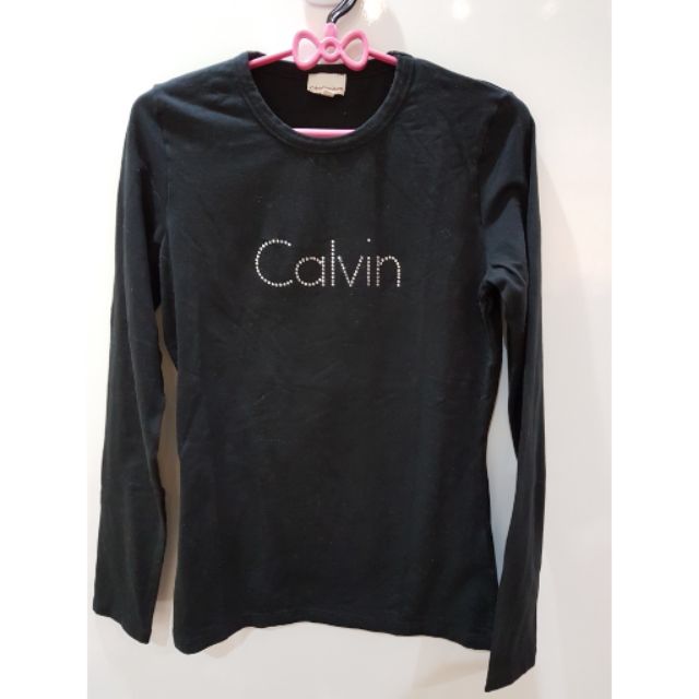 Calvin Klein Ck水鑽鉚釘長袖棉T三色黑桃粉膚
