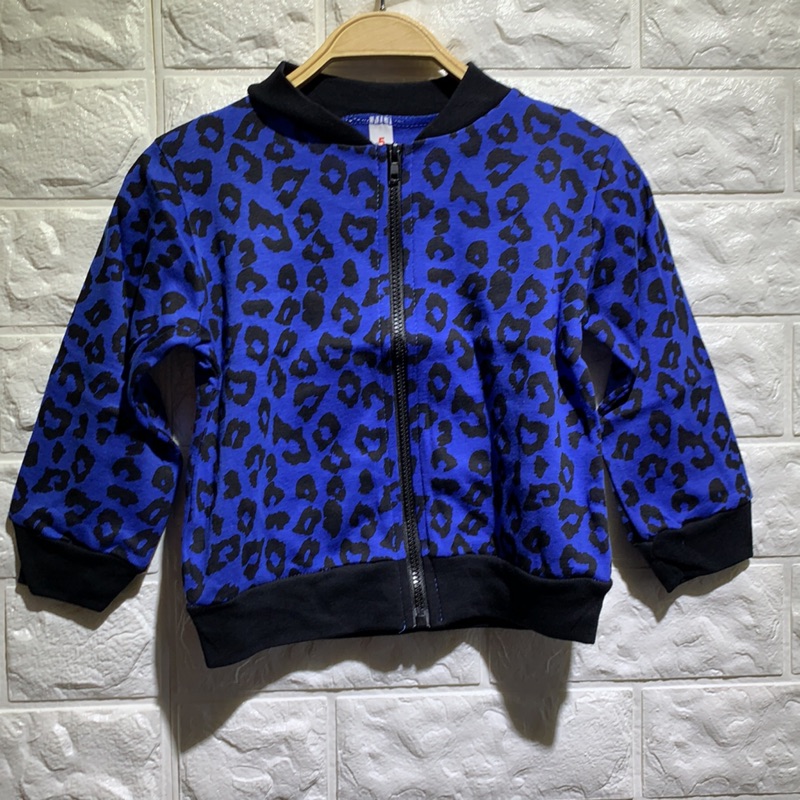 台灣製 秋冬款 豹紋棉質外套/男女皆可穿/藍色