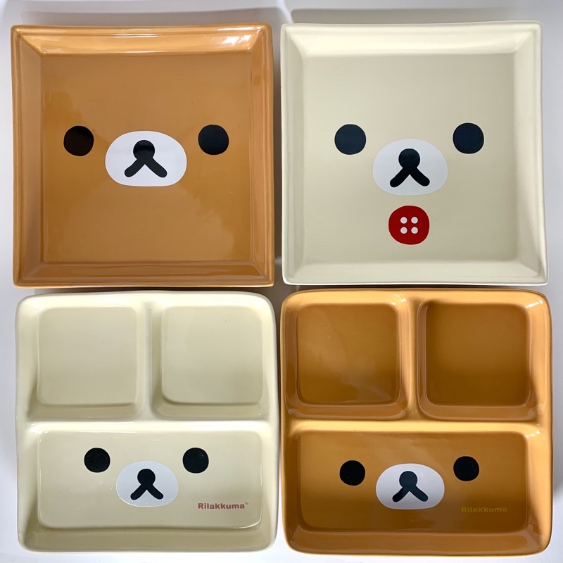24h內出貨🔥2015日本San-X Rilakkuma拉拉熊美味大方格陶瓷盤 小白熊餐盤子 造型方盤推薦 早午餐盤