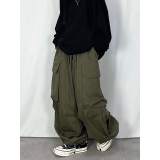 ▲halo選物▼韓國glamour大口袋工裝寬長褲 男女中性 鬆緊 綁帶 束口 工作褲 OVERSIZE 寬褲