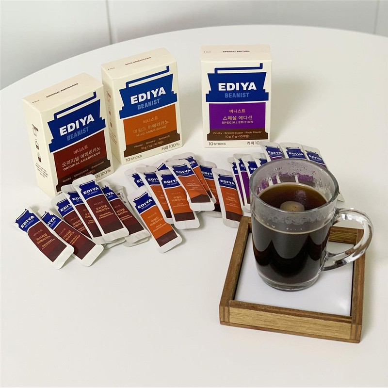 ☇✑✉韓國進口零食 Ediya原味 中度 精選原豆無蔗糖低卡美式速溶黑咖啡