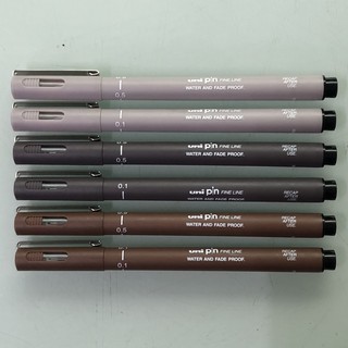 日本三菱UNI Pin FINE LINE 耐水性代針筆 深褐色/深灰色/淺灰色