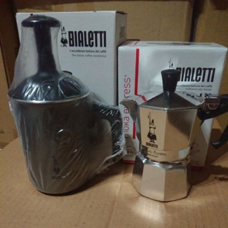 BIALETTI 經典摩卡壺 MOKA Express 入門咖啡壺 (3杯份)&amp;奶泡神器Bialetti雙層手打奶泡器