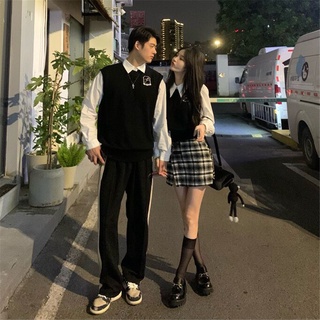 【COUPLE】💓💓情侶裝春季2022小眾設計感ins超火長袖襯衫連衣裙法式一衣一裙潮