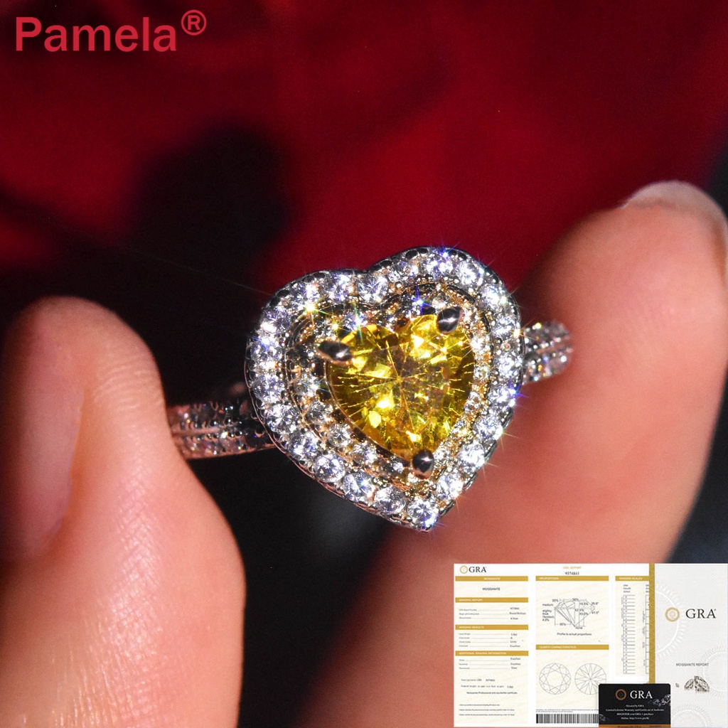 【附證書】新款奢華彩色寶石黃水晶愛心心形開口戒指莫桑鑽黃鑽開口戒指