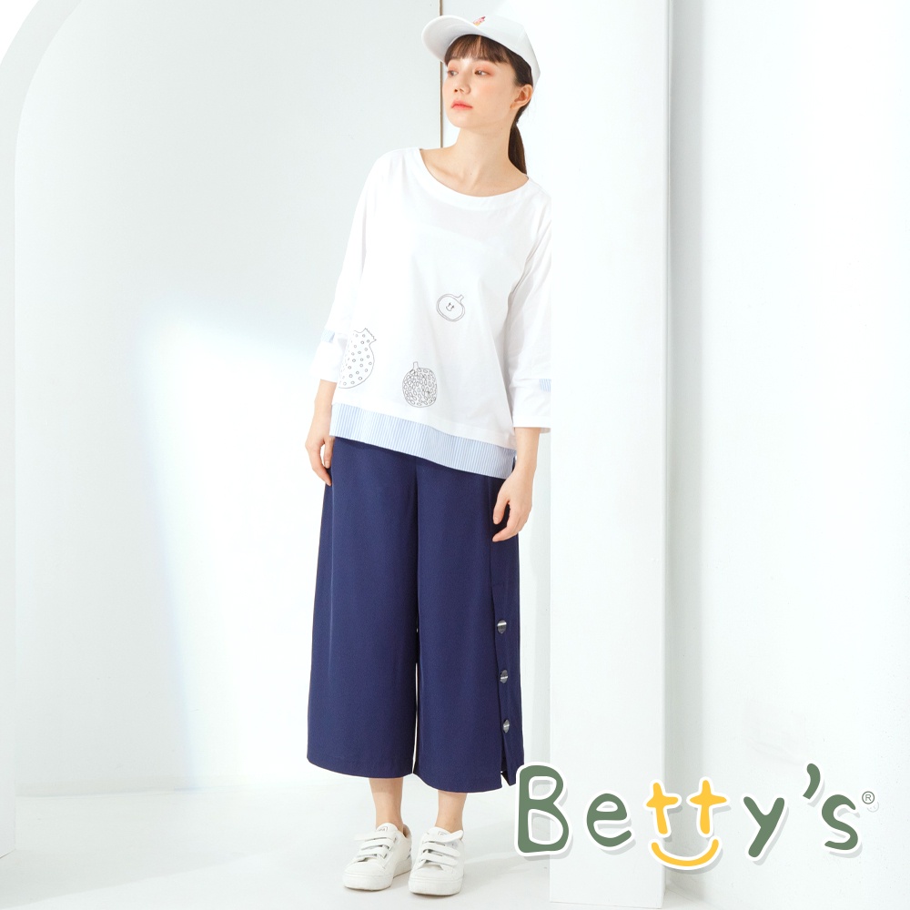 betty’s貝蒂思(11)釦飾質感九分寬褲 (深藍)