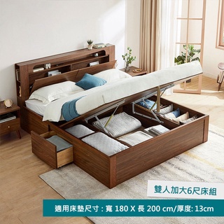 hoi! 林氏木業北歐多功能床頭儲物雙人加大6尺 180x200 掀床架 JU2A-胡桃色/安裝費用1800元