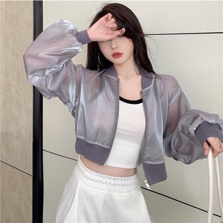 現貨💓Small Puzi 防曬衣女夏季薄款款韓版透明流光短款防曬開衫外套上衣女 長袖外套