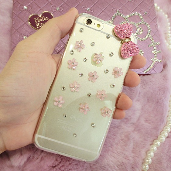 閃亮鑽殼❤️大多數型號可做HTC M7/NEWONE/M8粉色花朵蝴蝶結透明硬殼現貨