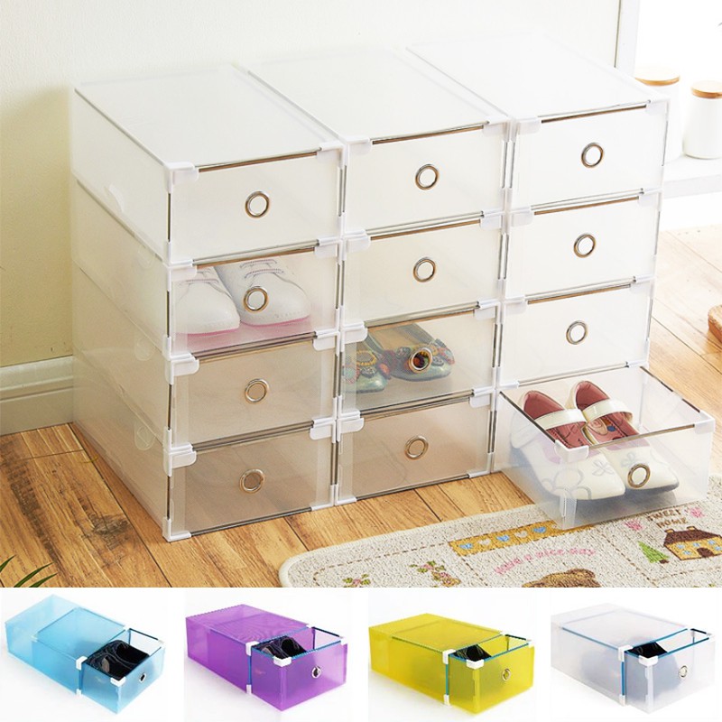 團購世界 免運現貨抽屜式收納鞋盒6入組抽屜鞋盒金屬邊加厚鞋子收納盒diy組合式批發 蝦皮購物