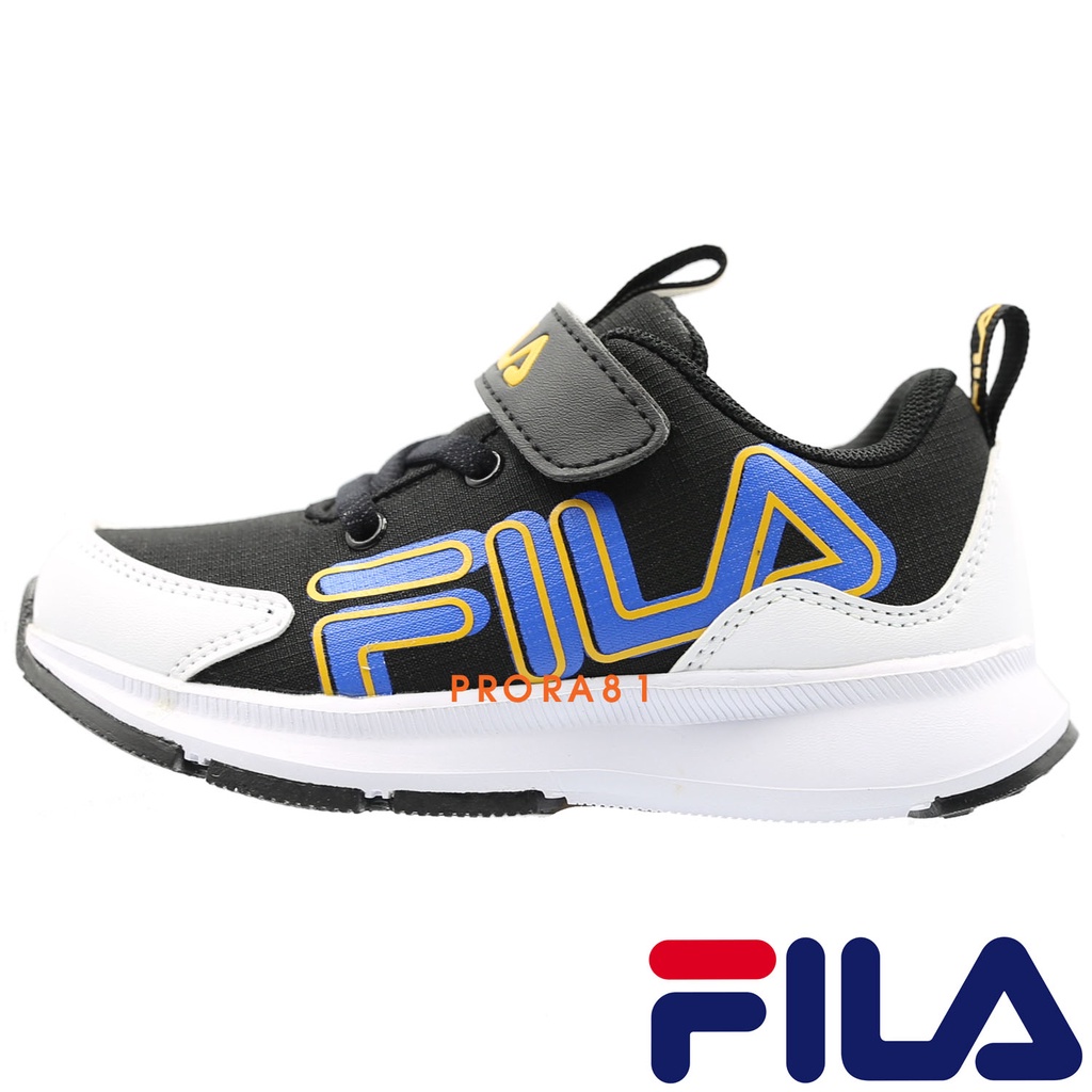 FILA J823W-013 黑×白×藍 黏帶運動鞋 / 抗菌防臭鞋墊 / 童鞋16-22㎝ / 130F