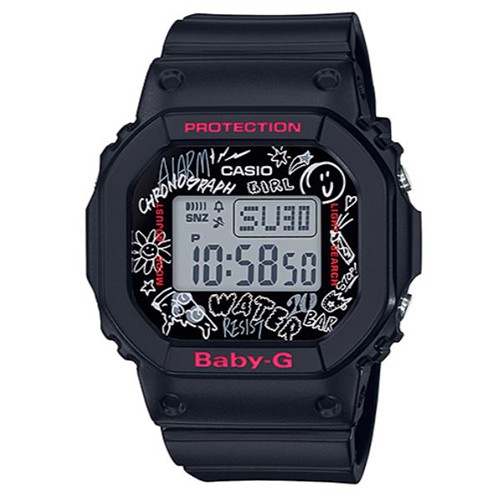 【CASIO】BABY-G 個性西岸街頭塗鴉電子錶-黑 (BGD-560SK-1)正版宏崑公司貨