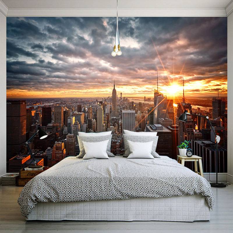 定制牆布3d紐約市日落風景照片壁畫壁紙臥室客廳背景牆布家居裝飾