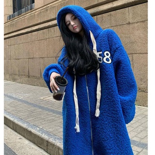 Ins百搭加絨加厚中長款外套女秋冬新款小個子仿羊羔毛設計感大衣
