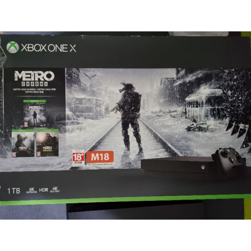 二手/中古 XBOX ONE X 1TB 含完整外盒、主機、手把*1、電源線、HDMI線，贈遊戲片