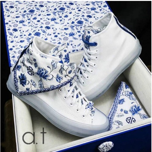 限時低價 張藝興 x Converse Chuck Taylor 1970s 白色青花瓷 帆布鞋170624C 藍色禮盒