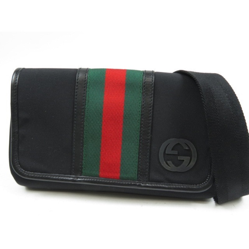 Gucci 經典款 未使用 綠紅綠 斜背款 翻蓋腰包 181064