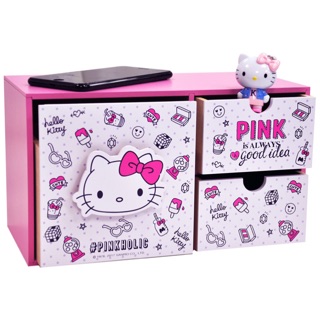 【羅曼蒂克專賣店】 正版 木製 Hello Kitty 多功能收納三抽盒 收納盒 收納櫃 KT-630020