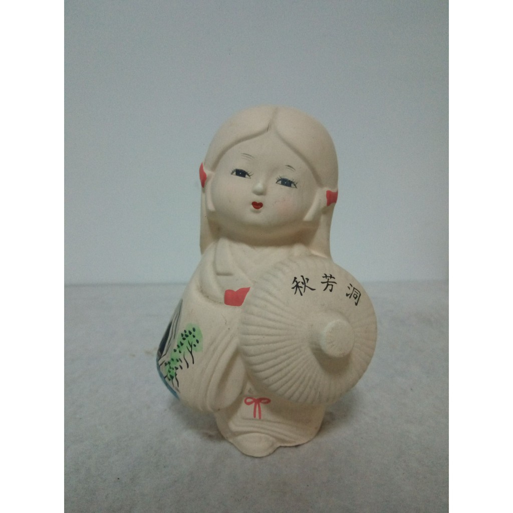 【宗古玩藝】*日本製*日本知名景點秋芳洞手繪 陶瓷娃娃(和服藝妓) 絕版 擺飾 擺件 公仔 古物 古董 古早味
