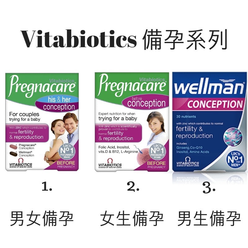 英國 Vitabiotics Pregnacare 英國第一品牌維百萊維他命男女配方一個月份備孕系列 蝦皮購物