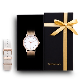 【THEODORA'S】限定禮盒Hera[大錶面]手錶+替換錶帶2入組-瘋馬皮錶帶-精品紋白【希奧朵拉】